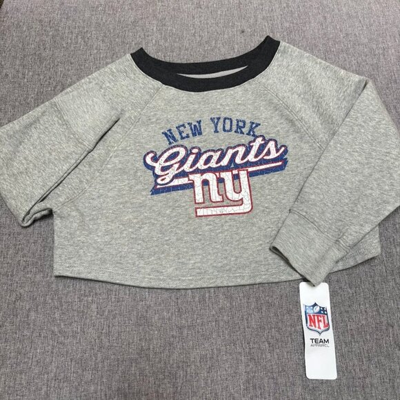 New York Giants Sweatshirt Girls XSmall Gray NFL Cropped Oversized - Picture 1 of 8